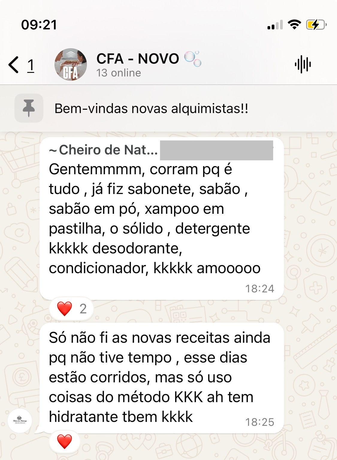 Produto natural feito por aluna